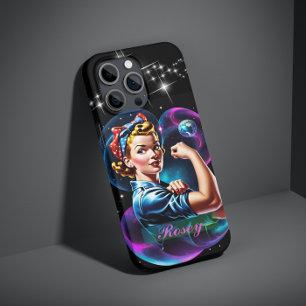 Coque Case-Mate iPhone Rosie personnalisée le Riveter Pink Blue Pop Art