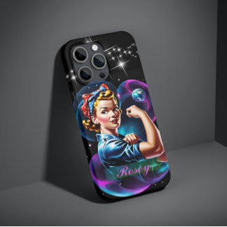 Coque Case-Mate iPhone Rosie personnalisée le Riveter Pink Blue Pop Art