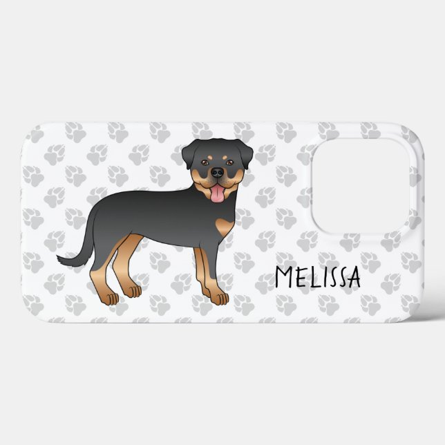 Coques Case-Mate iPhone Rottweiler noir et feu Chien de dessin animé migno (Verso (horizontal))