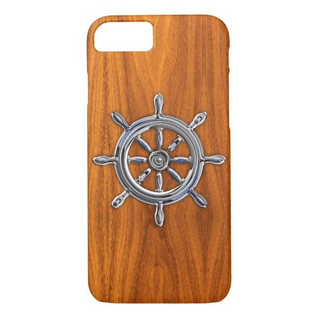 Coques Case-Mate iPhone Roue nautique en teck style bois (Dos)