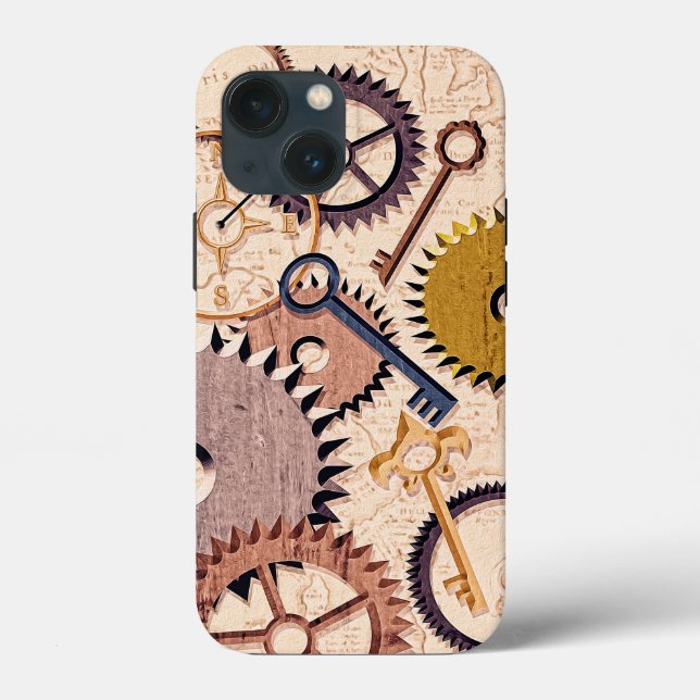 Coques Case-Mate iPhone Roues à vapeur, engrenages, clés, vieille carte Pe (Verso)