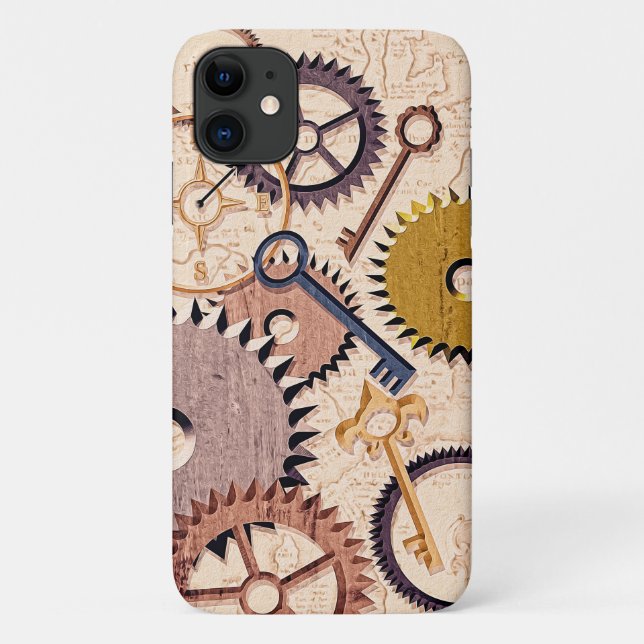 Coques Case-Mate iPhone Roues à vapeur, engrenages, clés, vieille carte Pe (Dos)