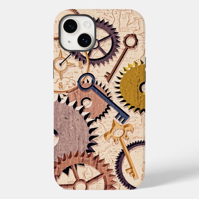 Coques Case-Mate iPhone Roues à vapeur, engrenages, clés, vieille carte Pe (Verso)