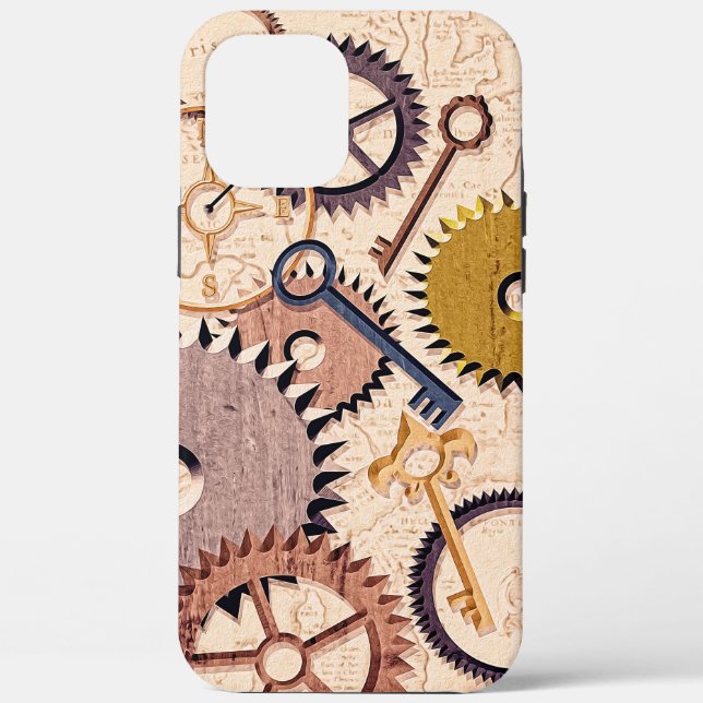Coques Case-Mate iPhone Roues à vapeur, engrenages, clés, vieille carte Pe (Verso)