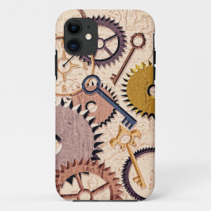 Case-Mate iPhone Case Roues à vapeur, engrenages, clés, vieille carte Pe