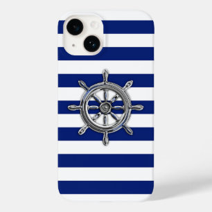 Coque Case-Mate iPhone Roues Nautiques Chrome Imprimées sur Rayures Navy