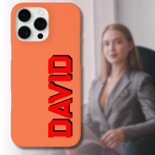 Coque iPhone 16 Pro Max Rouge 3D Noir Nom moderne Funny Neon Coral