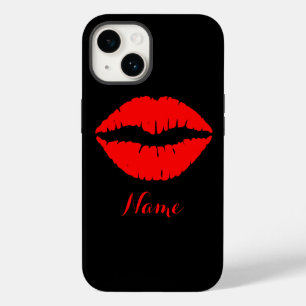 Coque Pour iPhone 14 Rouge à lèvres personnalisé noir et rouge