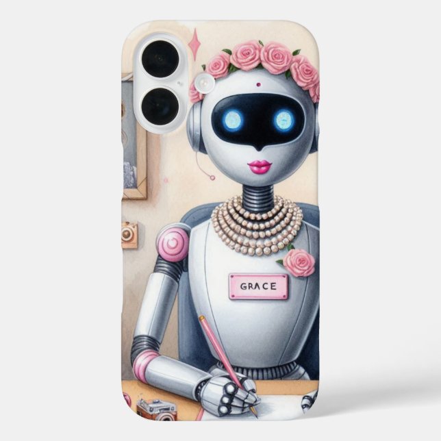 Coques Case-Mate iPhone Rouge à lèvres rose Grace Robot Tech Féminin  (Verso)