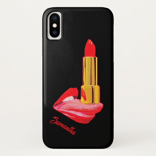 Coques Case-Mate iPhone Rouge à lèvres sur la langue avec personnalisation (Dos)