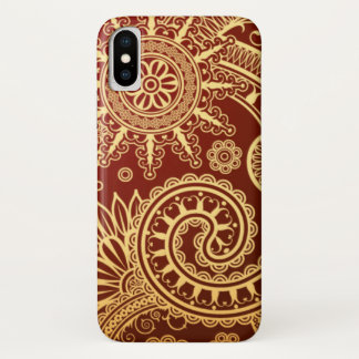 Coque Case-Mate iPhone Rouge abstrait et motif floral d'or