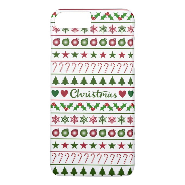 Coques Case-Mate iPhone Rouge blanc de vert de motif de motifs de Noël (Dos)