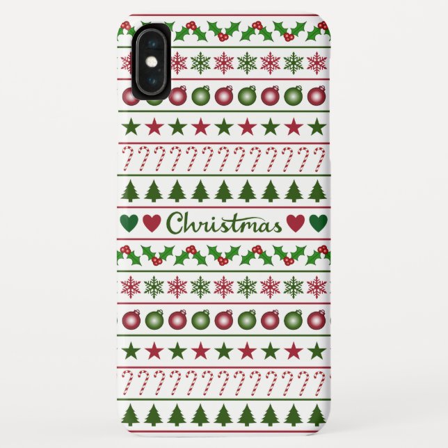Coques Case-Mate iPhone Rouge blanc de vert de motif de motifs de Noël (Dos)
