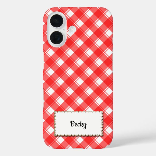 Coques Case-Mate iPhone Rouge Blanc Gingham à Carreaux Personnalisé (Verso)