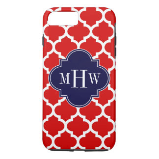 Coque iPhone 8 Plus/7 Plus Rouge, Blanc Marocain #5 Marine 3 Monogramme initi
