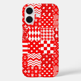 Coque Pour iPhone 16 Rouge blanc Mixte Motif Patchwork Design
