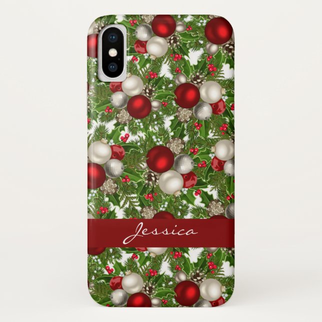 Coques Case-Mate iPhone Rouge Blanc Noël Ornements Noël Holly (Dos)
