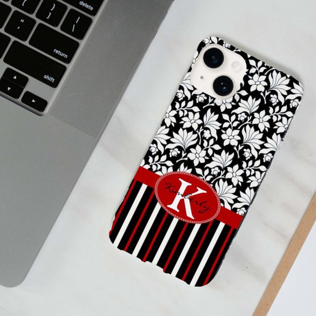 Coques Case-Mate iPhone Rouge, blanc noir nom et initiale (Créateur téléchargé)