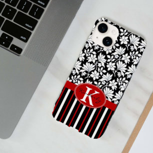 Coque Case-Mate iPhone Rouge, blanc noir nom et initiale