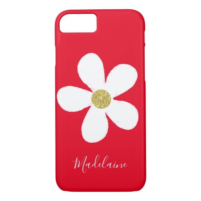 Coques Case-Mate iPhone Rouge Blanc Simple Daisy Gold Personnel (Dos)