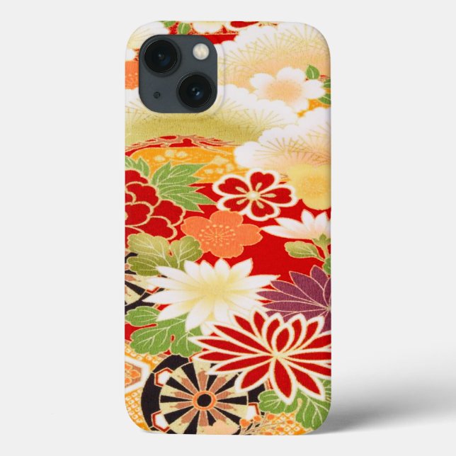 Coques Case-Mate iPhone Rouge blanc vert japonais Kimono fleurs florales (Verso)