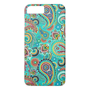 Coque iPhone 8 Plus/7 Plus Rouge bleu jaune Paisley