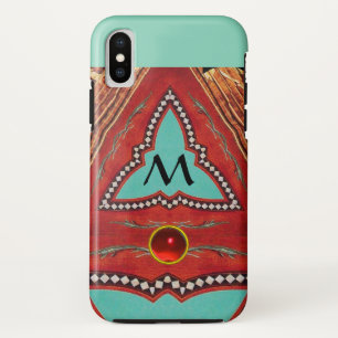 COQUES POUR iPhone ROUGE BLEU MONOGRAMME TRIANGLE GÉOMÉTRIQUE ABSTRAI