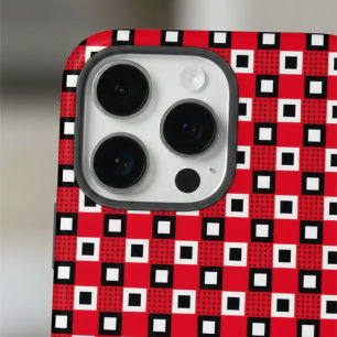 Coque iPhone 16 Pro Max Rouge classique noir & blanc à damiers motif