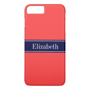 Etui iPhone Case-Mate Rouge corail massif, ruban bleu marine Nom Monogra