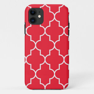 Coque iPhone 11 Rouge de cerise Quatrefoil
