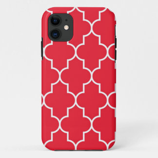 Coque iPhone 11 Rouge de cerise Quatrefoil