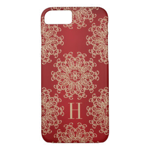 Coque Case-Mate iPhone Rouge décoré d'un monogramme et médaillon exotique