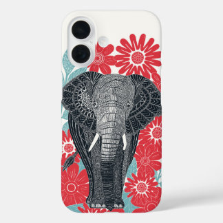 Coque Pour iPhone 16 rouge éléphant folksy