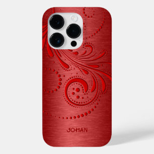 Coque Case-Mate iPhone Rouge en acier métallique rouge brossé look