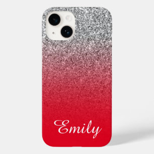 Coque Case-Mate iPhone Rouge et argent Paillettes Ombré Personnalisé
