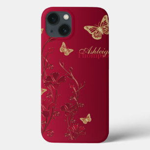 iPhone 13 Coque Rouge et caisse florale d'air d'iPad de papillon