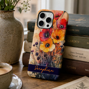 Coque iPhone 16 Pro Max Rouge et Jaune Coloré Fleur Sauvage Personnalisé