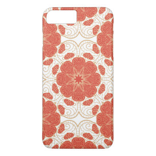 Coque iPhone 8 Plus/7 Plus Rouge et motif floral de dentelle d'or