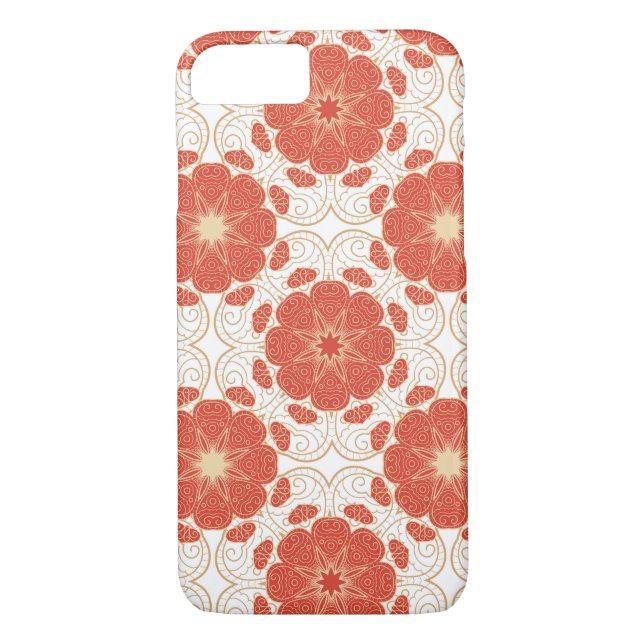 Coques Case-Mate iPhone Rouge et motif floral de dentelle d'or (Dos)