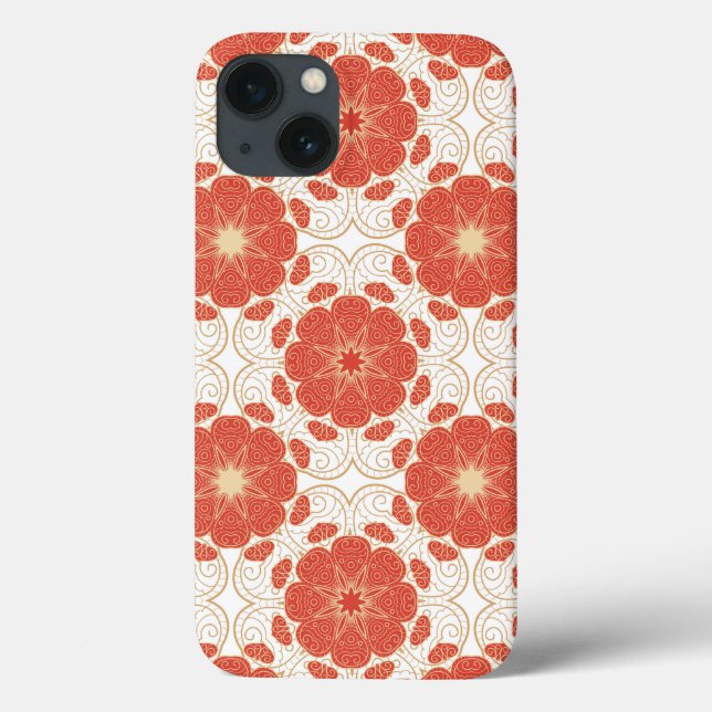 Coques Case-Mate iPhone Rouge et motif floral de dentelle d'or (Verso)