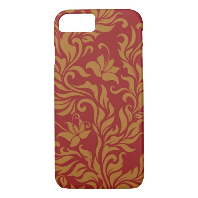 Coques Case-Mate iPhone Rouge et motif floral d'or (Dos)