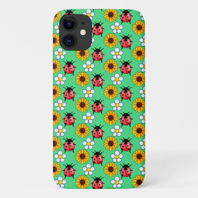 Coques Case-Mate iPhone Rouge Et Noir Ladybug Avec Fleurs (Dos)