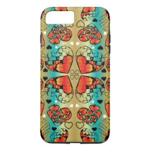 Coque iPhone 8 Plus/7 Plus Rouge et vert Whimsical Romantique Coeurs motif