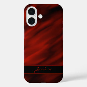 Coque Pour iPhone 16 Rouge feu Satin Abstrait ou soie avec nom