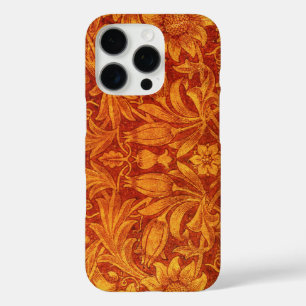 Coque iPhone 16 Pro Rouge floral et jaune doré Wm Morris