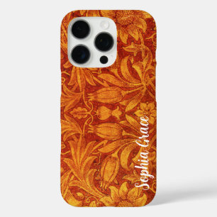 Coque iPhone 16 Pro Rouge floral et jaune doré Wm Morris Ajouter un no