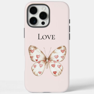 Coque iPhone 16 Pro Max Rouge Foncé Cœurs Papillon Amour