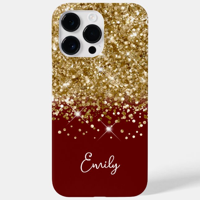Coques Case-Mate iPhone Rouge foncé et doré Paillettes Glam (Verso)