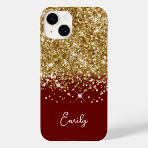 Coque Case-Mate iPhone Rouge foncé et paillettes dorées Glam
