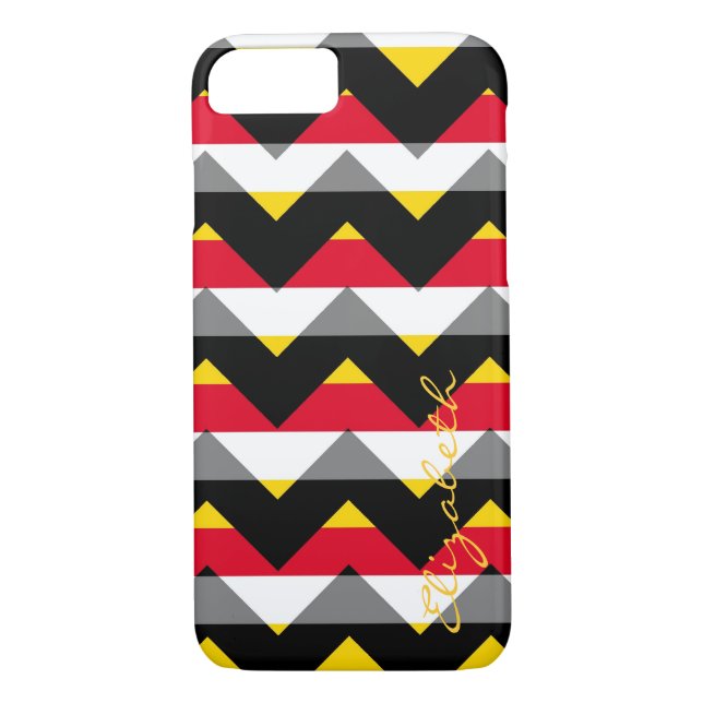 Coques Case-Mate iPhone Rouge, Jaune, Noir Tiré Chevron Monogramme (Dos)